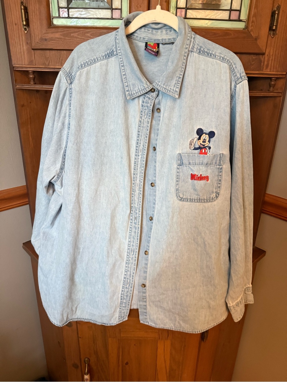 ✨ Vintage 1990s Disney "Mickey Unlimited" light-wash denim button-down shirt! ✨